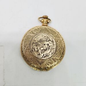Max Factor Aphrodite Compact Mirror Gold Tone Pocket Watch Style 1950s Vintage